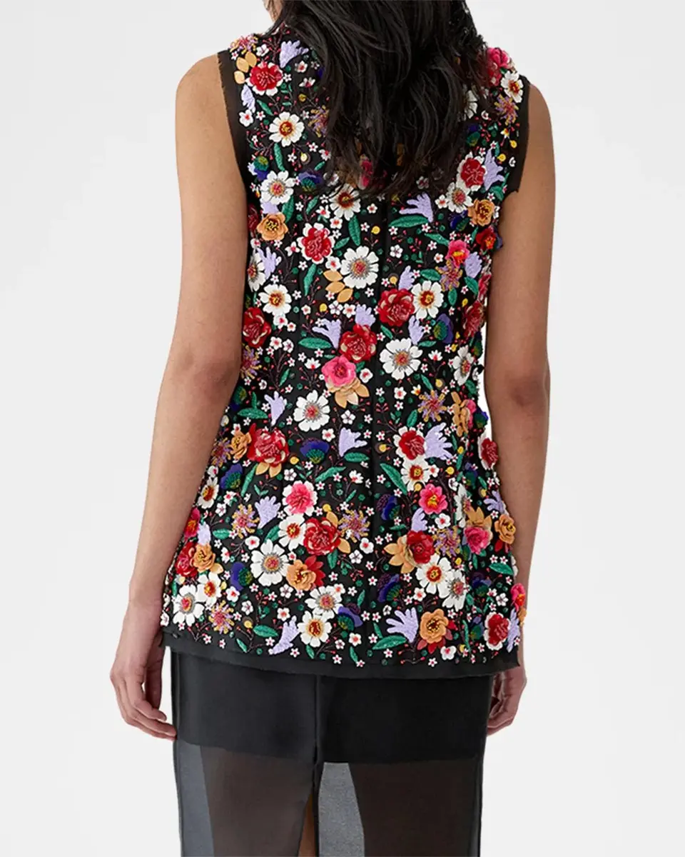 Carolina Herrera Multicolor Floral-Embroidered Organza Top | Thumbnail 3 Carolina Herrera Multicolor Floral-Embroidered Organza Top | Thumbnail 3