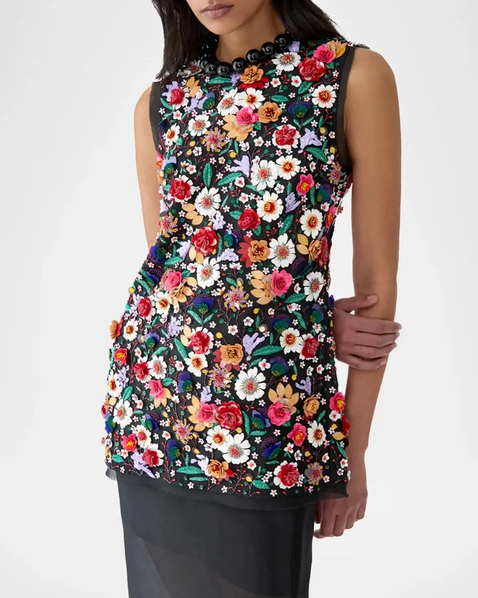 Carolina Herrera Multicolor Floral-Embroidered Organza Top | Thumbnail 4 Carolina Herrera Multicolor Floral-Embroidered Organza Top | Thumbnail 4
