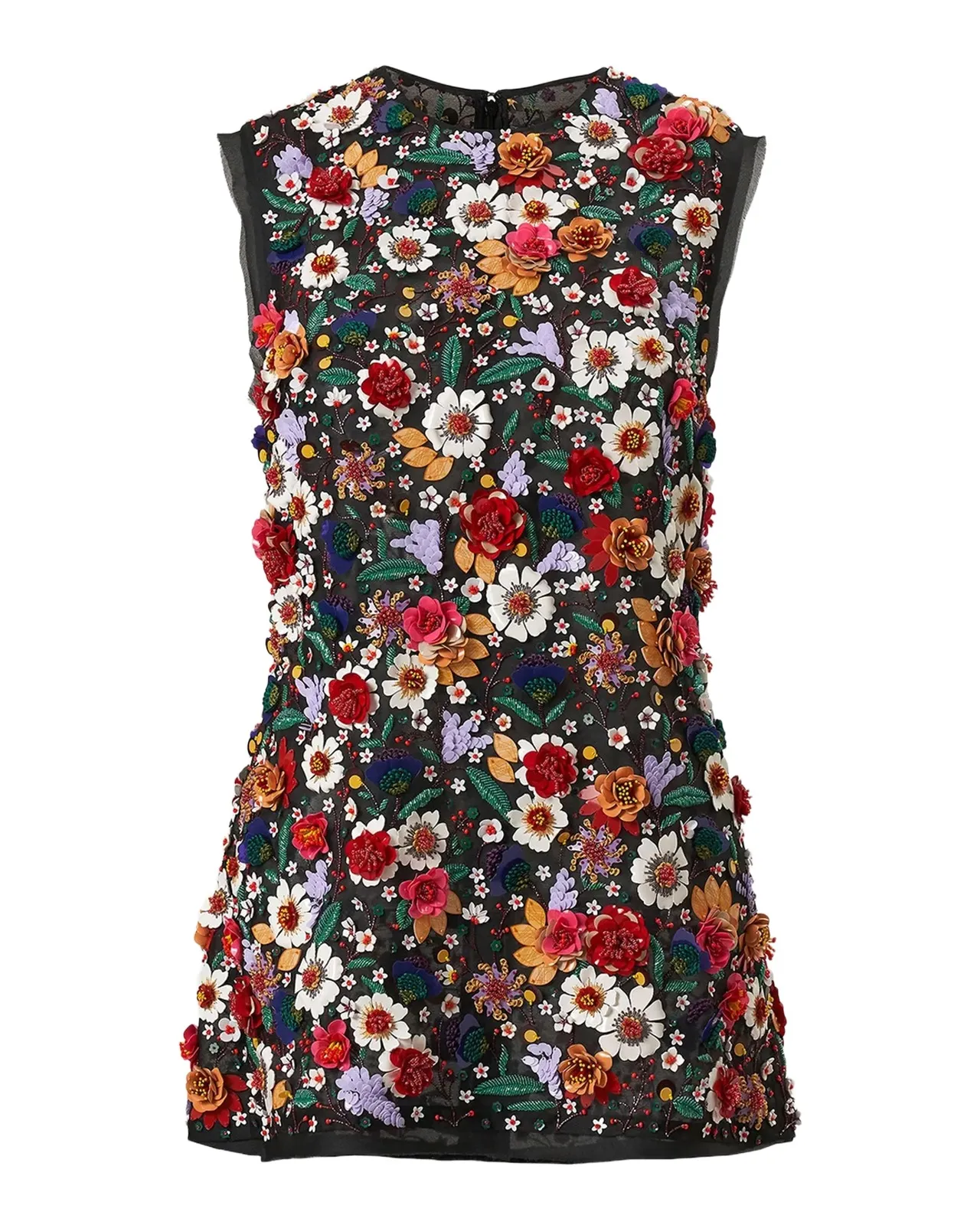 Multicolor Floral-Embroidered Organza Top