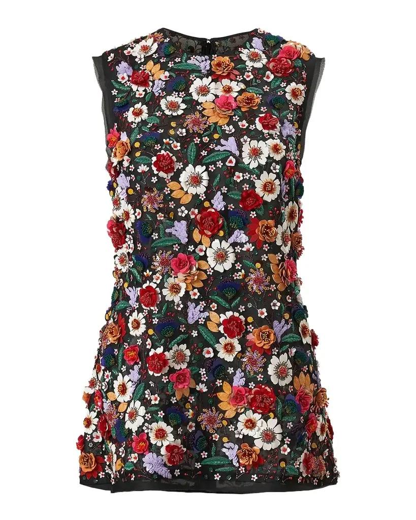 Multicolor Floral-Embroidered Organza Top Multicolor Floral-Embroidered Organza Top