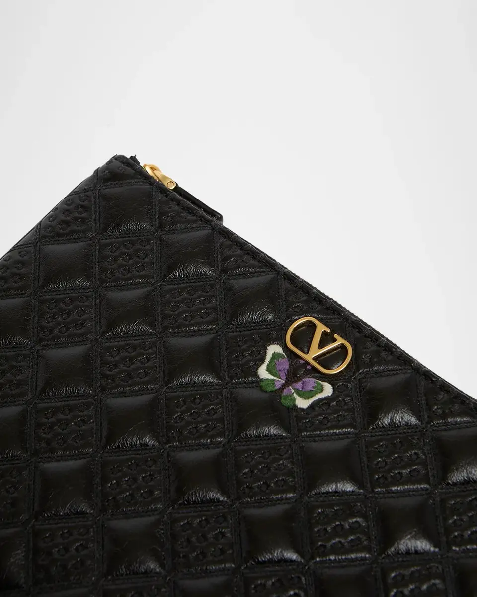 Valentino Garavani Butterfly-Embroidered Quilted Leather Clutch Bag | Thumbnail 6 Valentino Garavani Butterfly-Embroidered Quilted Leather Clutch Bag | Thumbnail 6