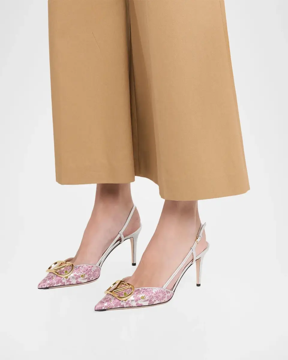 Valentino Garavani 80mm VLogo Floral Jacquard Slingback Pumps | Thumbnail 2