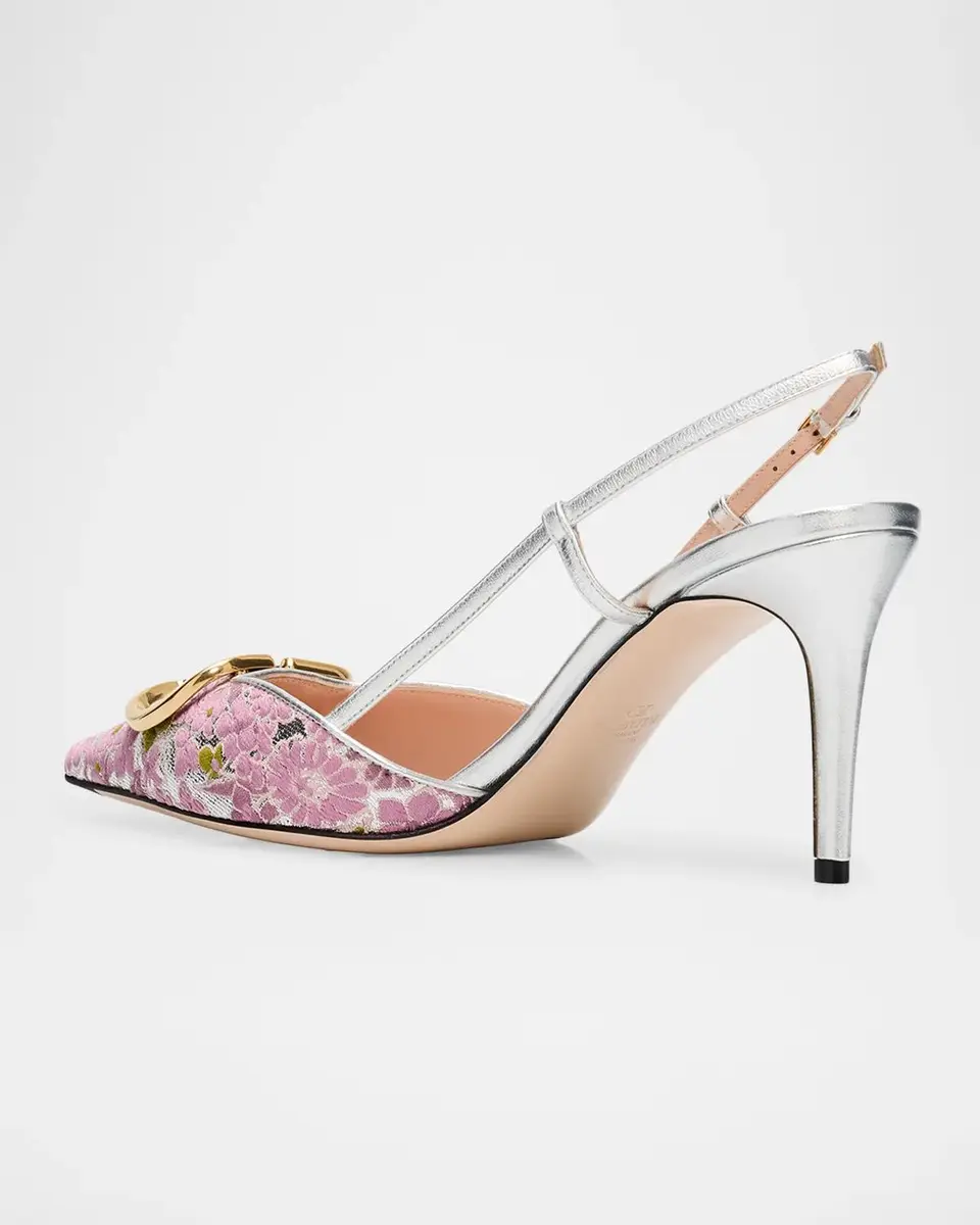 Valentino Garavani 80mm VLogo Floral Jacquard Slingback Pumps | Thumbnail 4