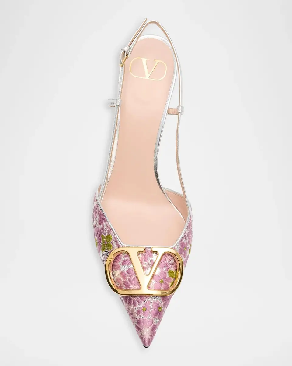 Valentino Garavani 80mm VLogo Floral Jacquard Slingback Pumps | Thumbnail 5