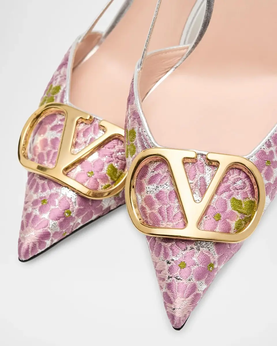 Valentino Garavani 80mm VLogo Floral Jacquard Slingback Pumps | Thumbnail 6