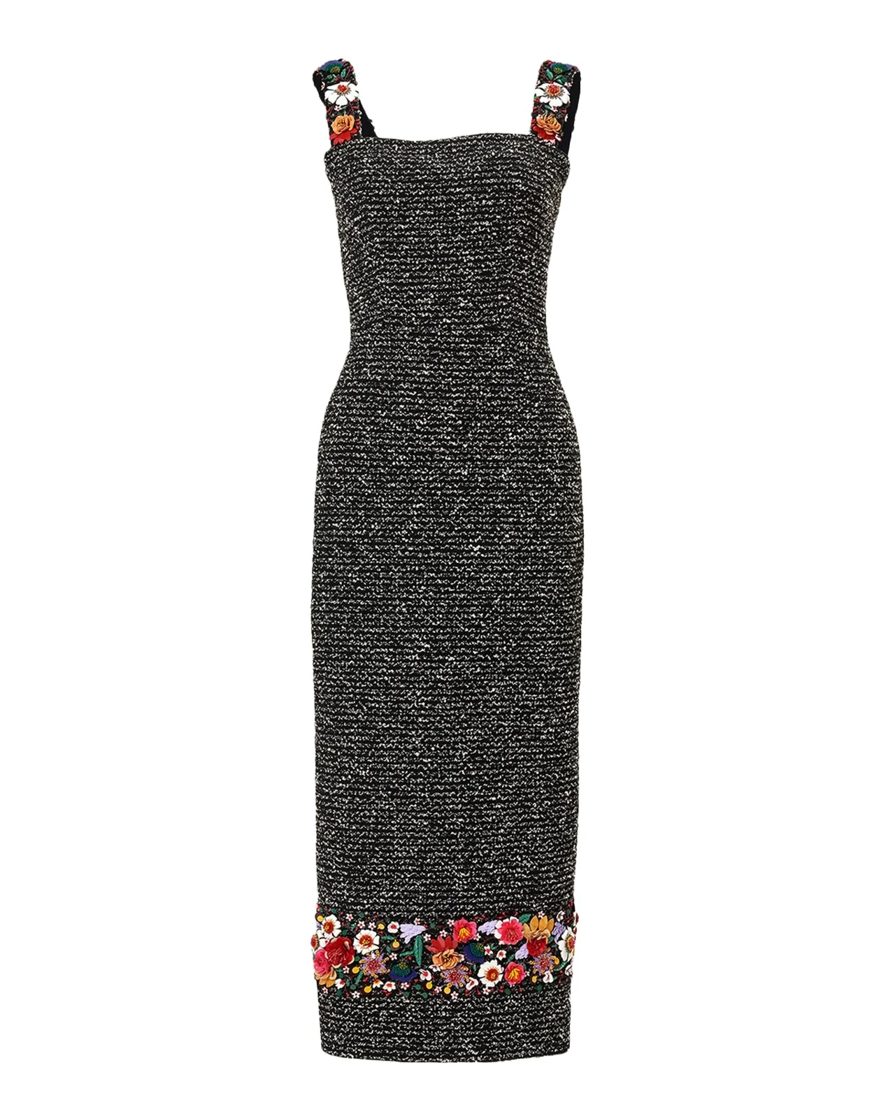 Carolina Herrera Embroidered Tweed Sleeveless Sheath Midi Dress