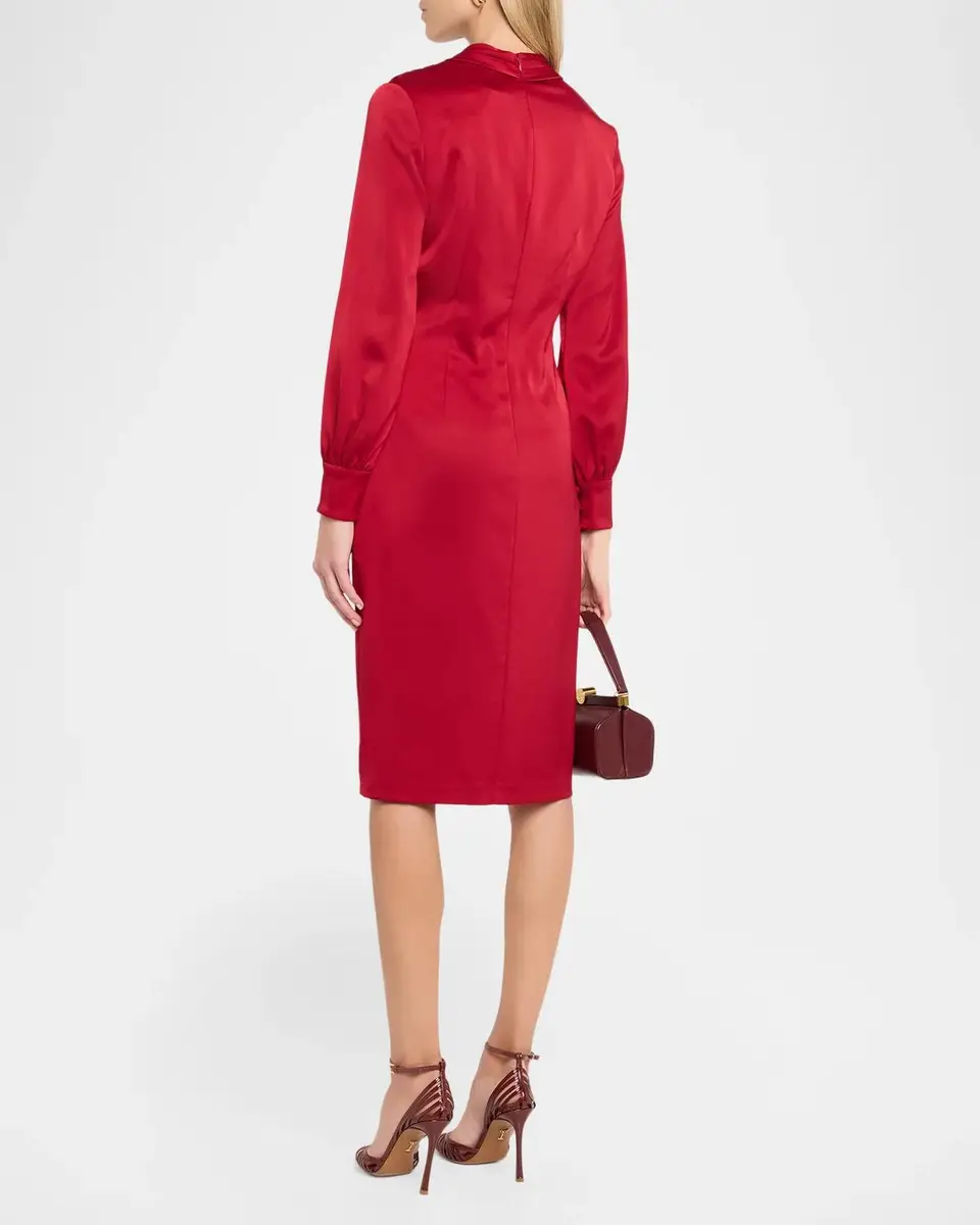 Aidan Mattox Pleated Twist-Front Satin Midi Dress | Thumbnail 3 Aidan Mattox Pleated Twist-Front Satin Midi Dress | Thumbnail 3
