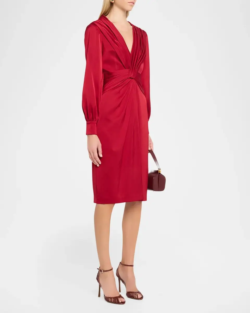 Aidan Mattox Pleated Twist-Front Satin Midi Dress | Thumbnail 4 Aidan Mattox Pleated Twist-Front Satin Midi Dress | Thumbnail 4