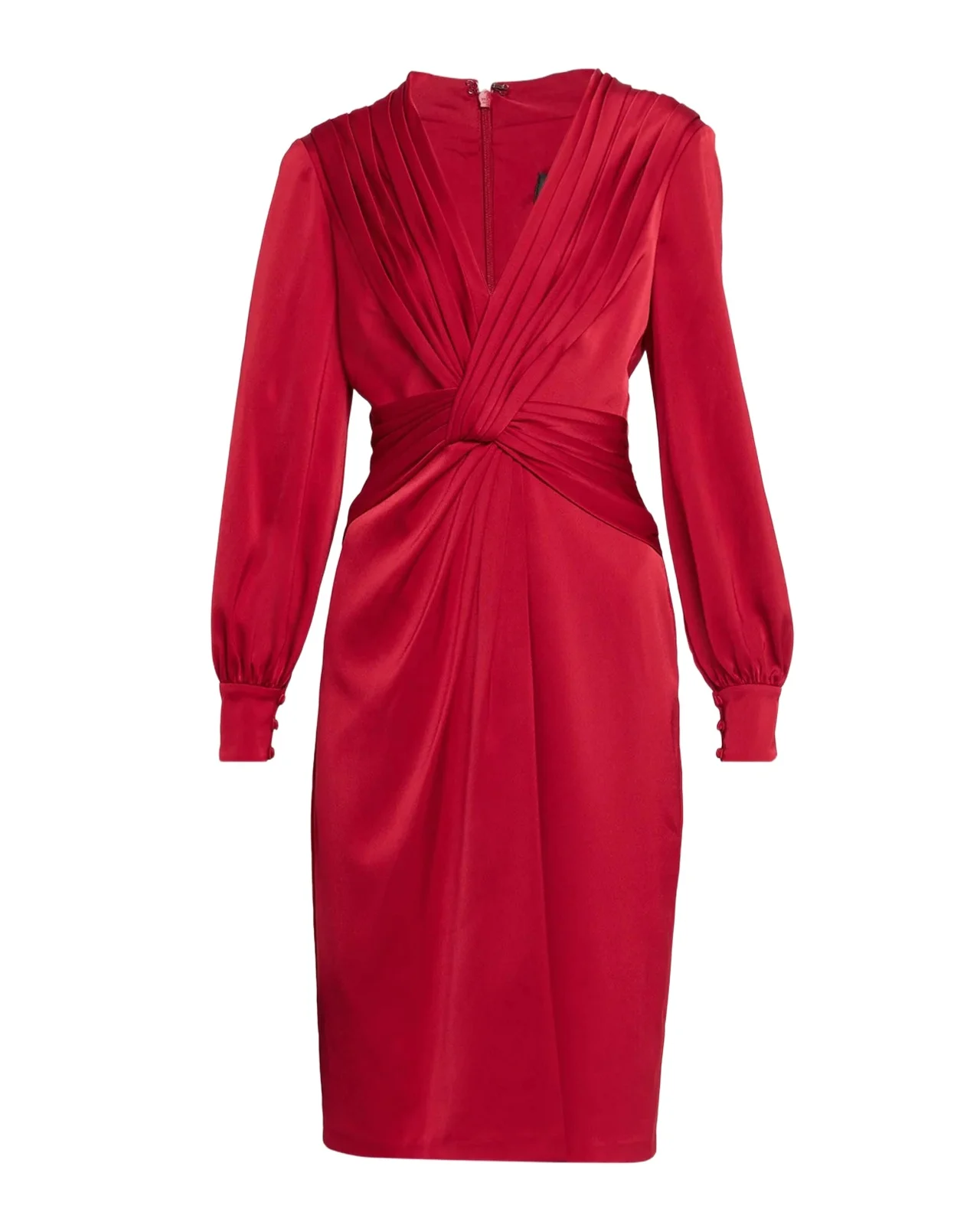 Aidan Mattox Pleated Twist-Front Satin Midi Dress