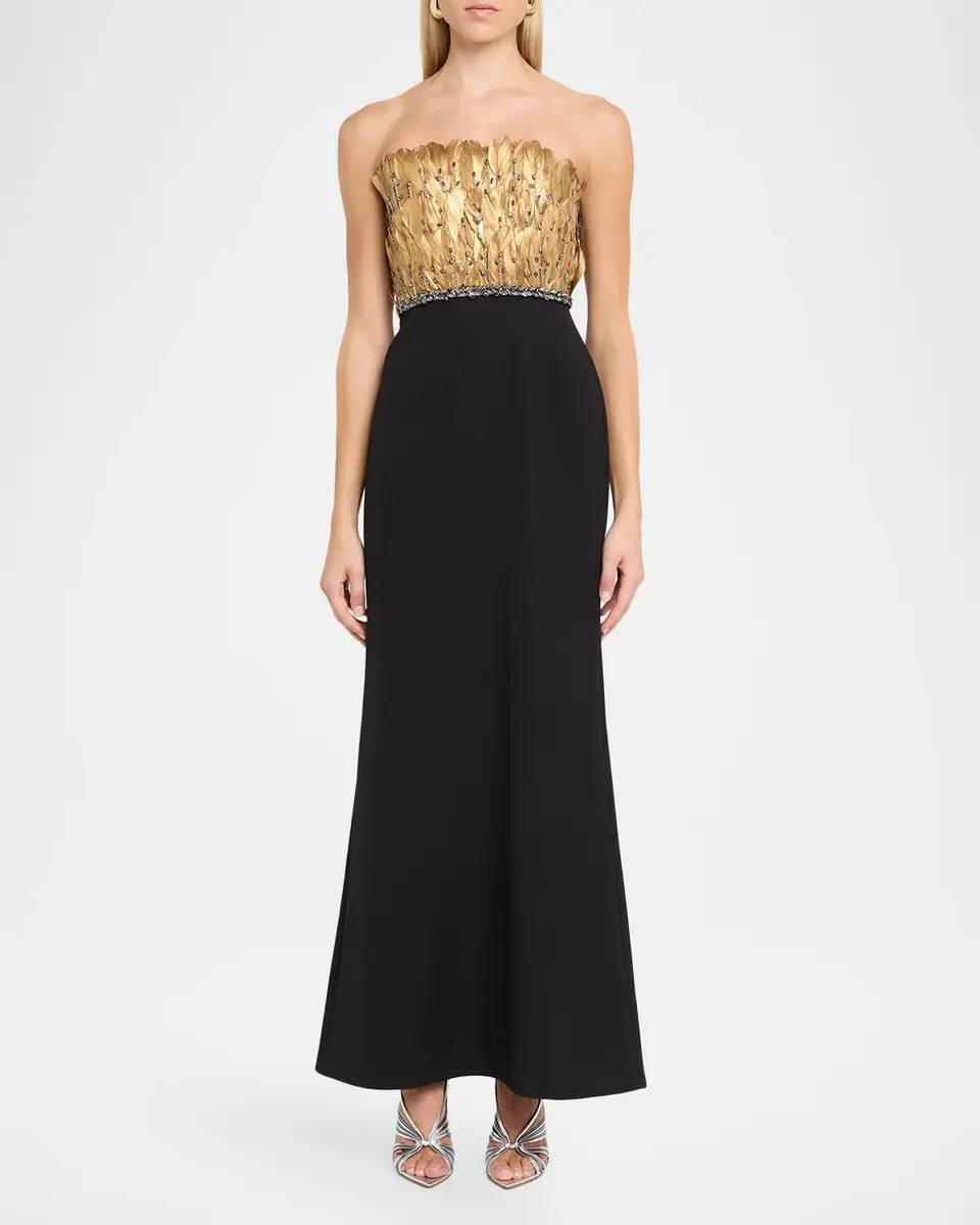 Aidan Mattox Strapless Metallic Feather & Crepe Gown | Thumbnail 2 Aidan Mattox Strapless Metallic Feather & Crepe Gown | Thumbnail 2