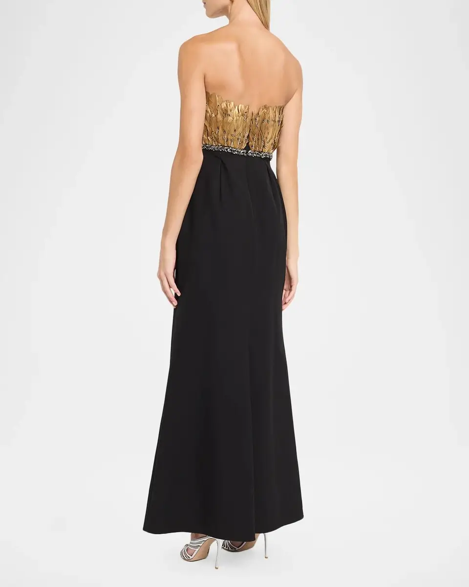 Aidan Mattox Strapless Metallic Feather & Crepe Gown | Thumbnail 3 Aidan Mattox Strapless Metallic Feather & Crepe Gown | Thumbnail 3