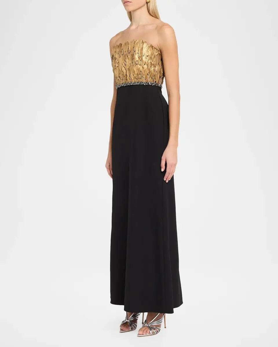 Aidan Mattox Strapless Metallic Feather & Crepe Gown | Thumbnail 4 Aidan Mattox Strapless Metallic Feather & Crepe Gown | Thumbnail 4