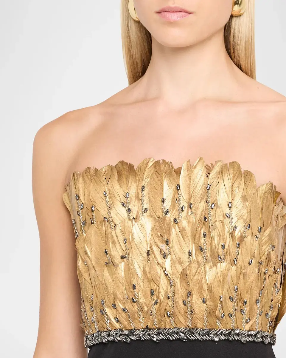 Aidan Mattox Strapless Metallic Feather & Crepe Gown | Thumbnail 5 Aidan Mattox Strapless Metallic Feather & Crepe Gown | Thumbnail 5