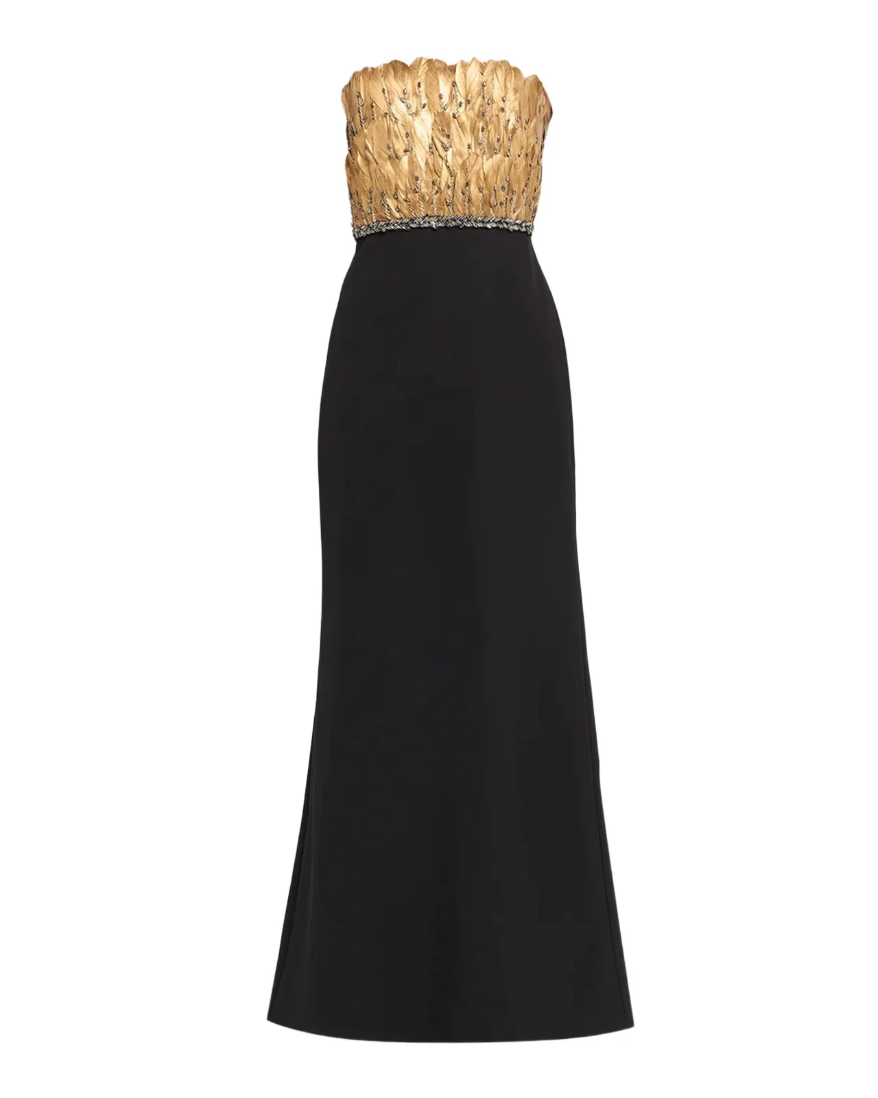 Aidan Mattox Strapless Metallic Feather & Crepe Gown