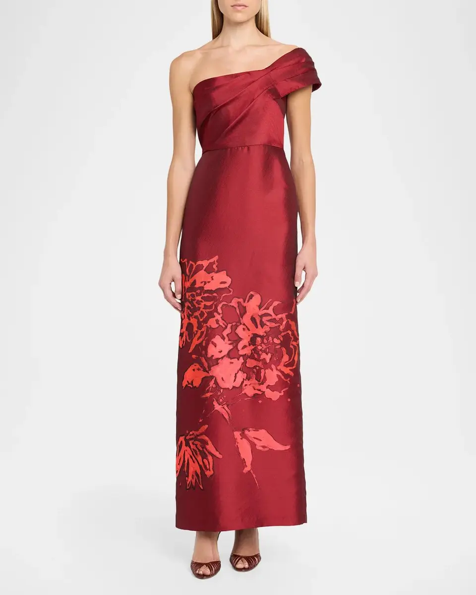 Aidan Mattox Floral Jacquard One-Shoulder Gown | Thumbnail 2 Aidan Mattox Floral Jacquard One-Shoulder Gown | Thumbnail 2