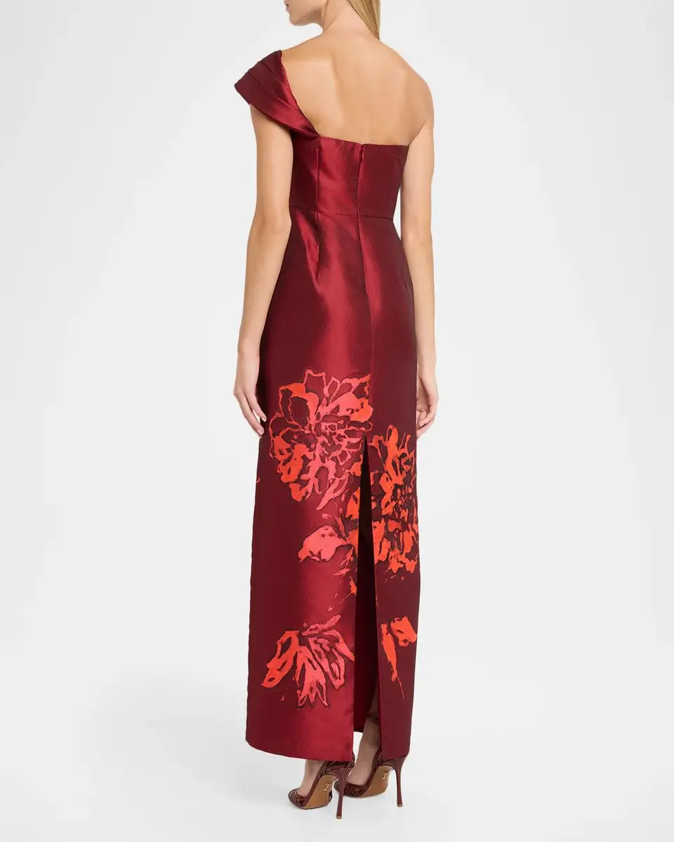 Aidan Mattox Floral Jacquard One-Shoulder Gown | Thumbnail 3 Aidan Mattox Floral Jacquard One-Shoulder Gown | Thumbnail 3