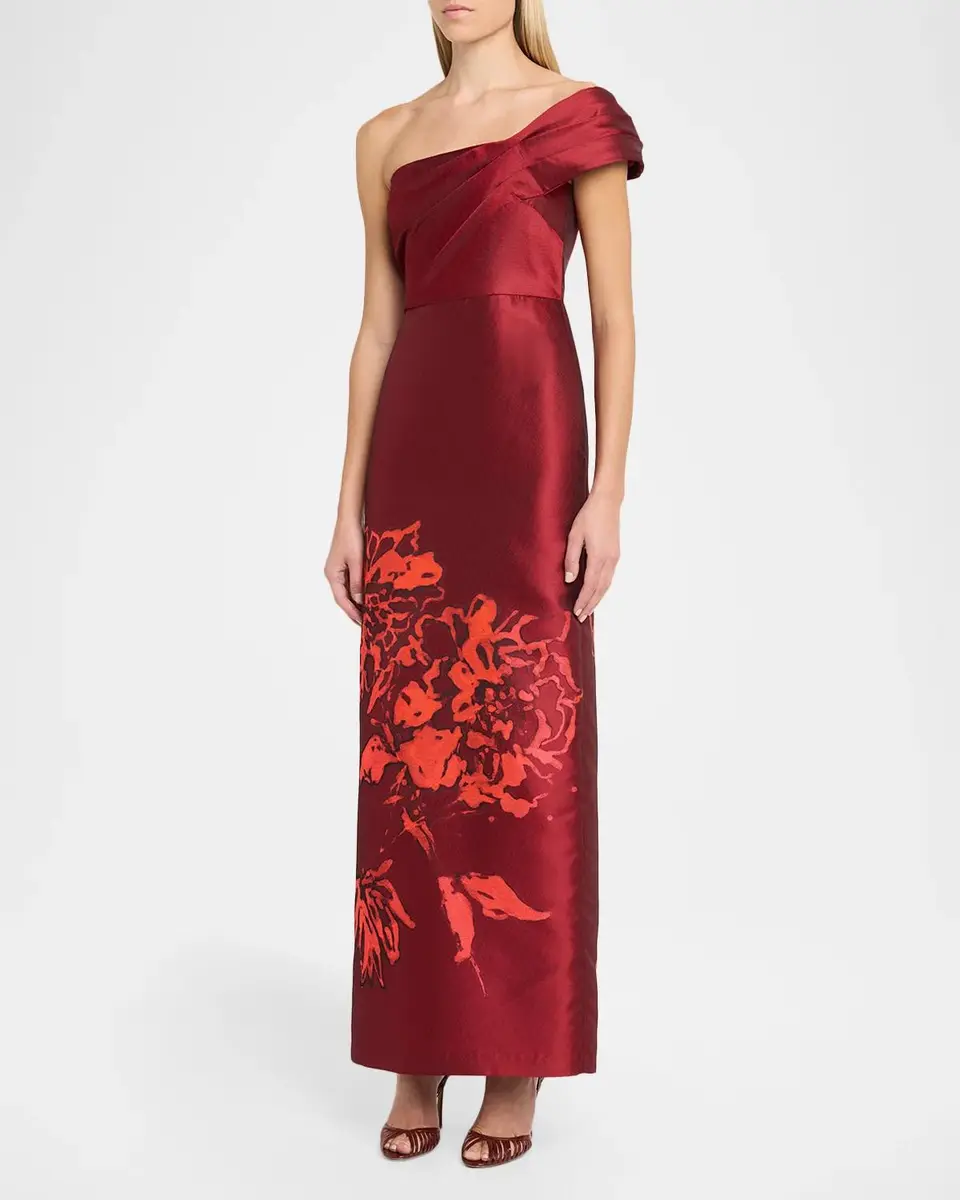 Aidan Mattox Floral Jacquard One-Shoulder Gown | Thumbnail 4 Aidan Mattox Floral Jacquard One-Shoulder Gown | Thumbnail 4