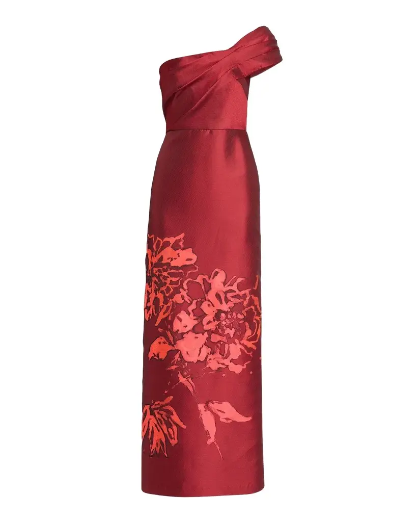 Floral Jacquard One-Shoulder Gown Floral Jacquard One-Shoulder Gown