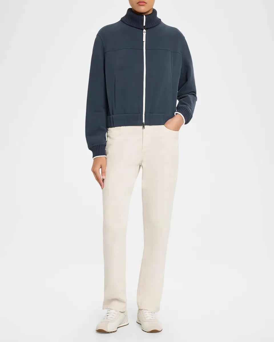 Brunello Cucinelli Smooth Cotton Fleece Track Jacket | Thumbnail 2
