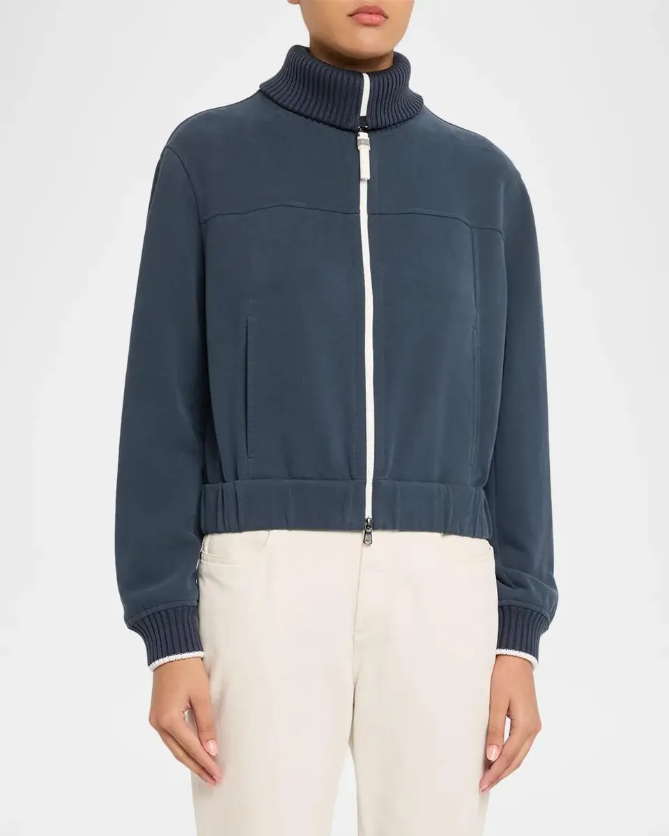 Brunello Cucinelli Smooth Cotton Fleece Track Jacket | Thumbnail 4