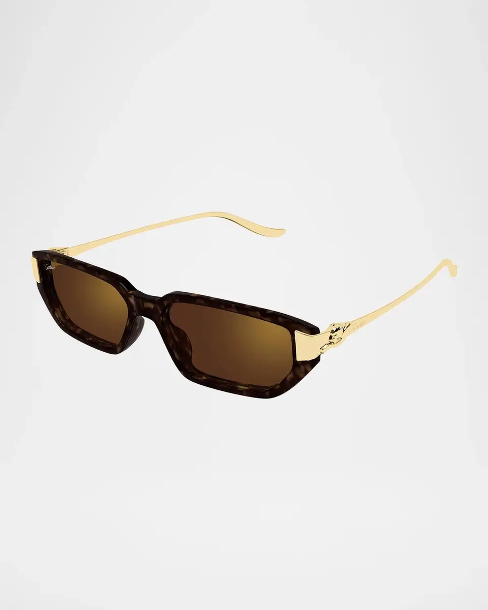 Cartier Panthère De 54MM Panthère Classic 24 Carat Gold-Plated Metal Rectangular Sunglasses | Thumbnail 2