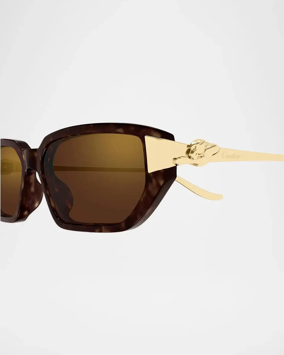 Cartier Panthère De 54MM Panthère Classic 24 Carat Gold-Plated Metal Rectangular Sunglasses | Thumbnail 3