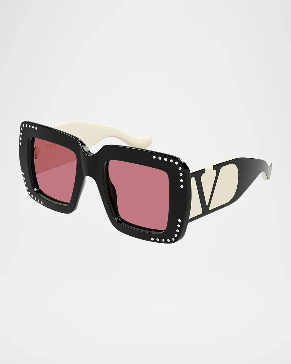 Valentino Garavani V Logo Vg0056S Viva Superstar 51MM Crystal Squared Sunglasses | Thumbnail 2 Valentino Garavani V Logo Vg0056S Viva Superstar 51MM Crystal Squared Sunglasses | Thumbnail 2