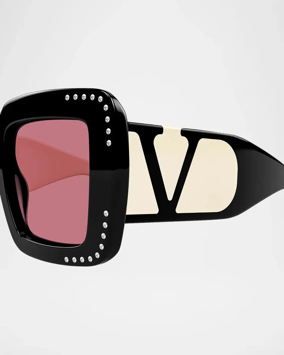 Valentino Garavani V Logo Vg0056S Viva Superstar 51MM Crystal Squared Sunglasses | Thumbnail 3 Valentino Garavani V Logo Vg0056S Viva Superstar 51MM Crystal Squared Sunglasses | Thumbnail 3