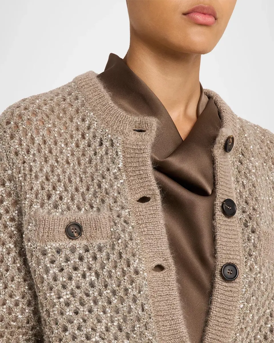 Brunello Cucinelli Flicker Mohair Mesh Diamante Knit Cardigan | Thumbnail 5