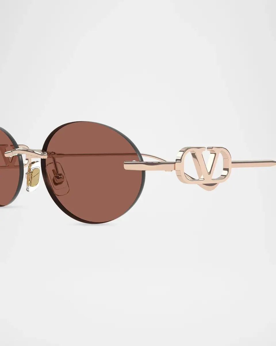 Valentino Garavani VLogo 53MM Bejeweled Rimless Oval Metal Sunglasses | Thumbnail 3