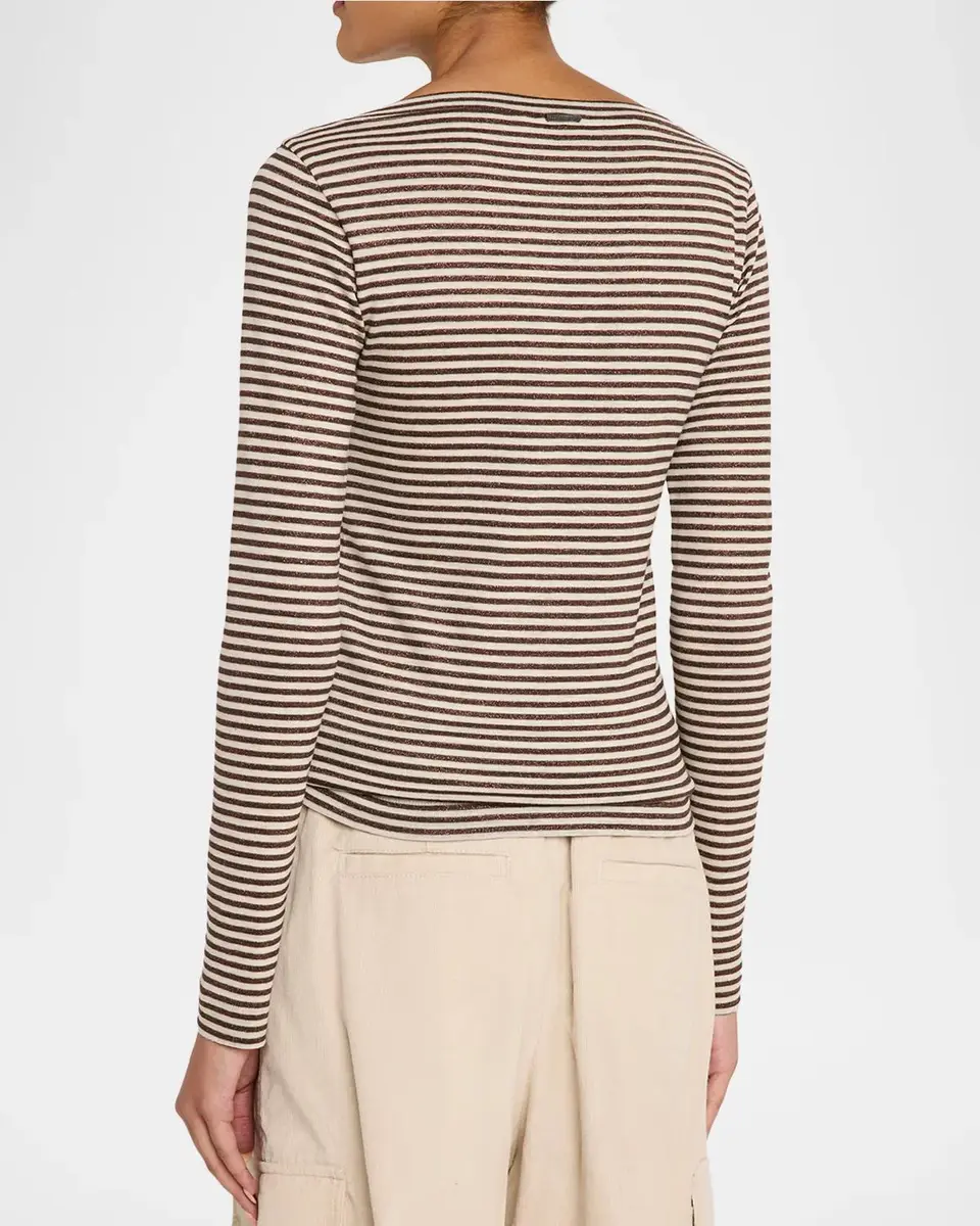 Brunello Cucinelli Glimmering Fine Stripe Wool Jersey Long-Sleeve Top | Thumbnail 3 Brunello Cucinelli Glimmering Fine Stripe Wool Jersey Long-Sleeve Top | Thumbnail 3