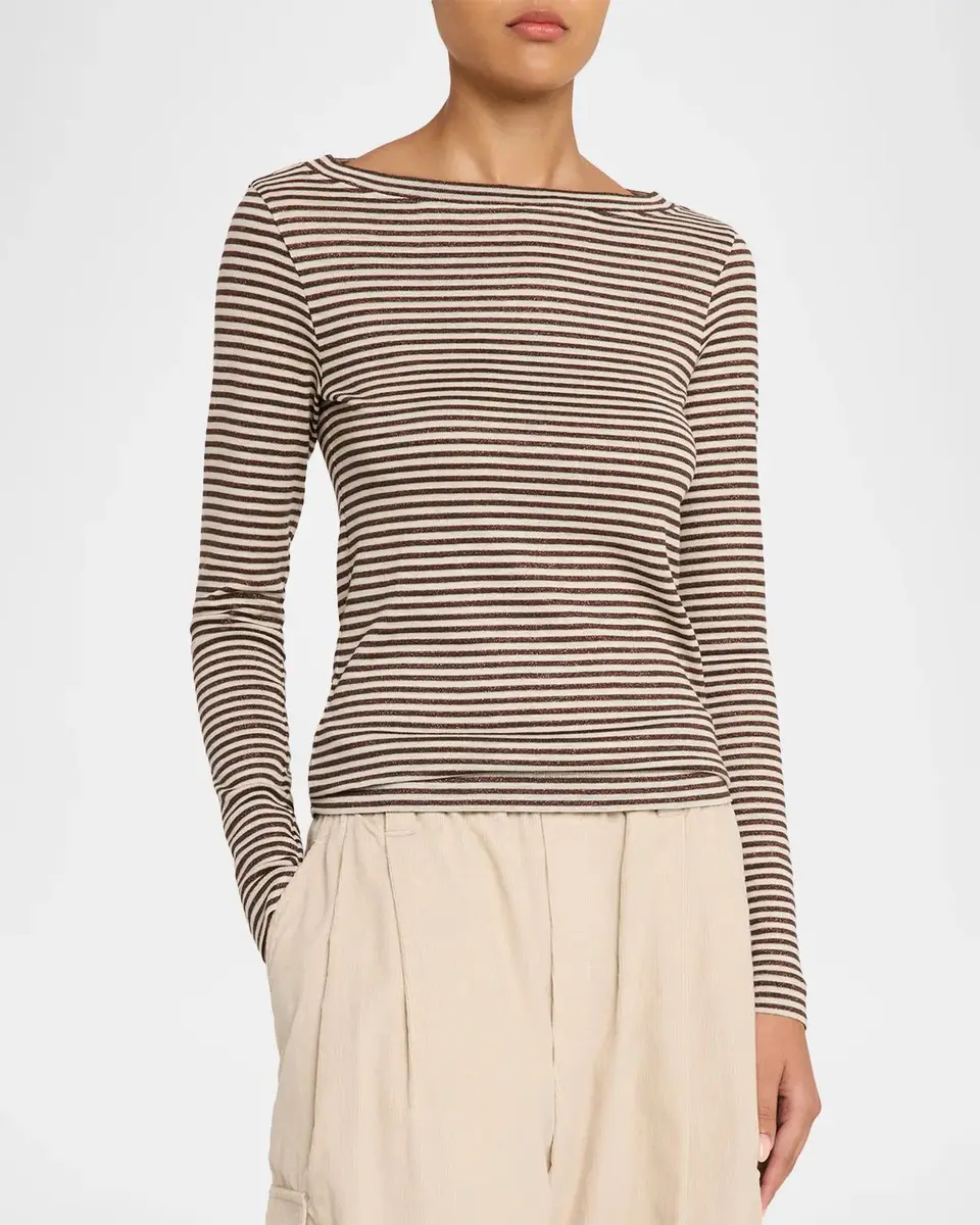 Brunello Cucinelli Glimmering Fine Stripe Wool Jersey Long-Sleeve Top | Thumbnail 4 Brunello Cucinelli Glimmering Fine Stripe Wool Jersey Long-Sleeve Top | Thumbnail 4