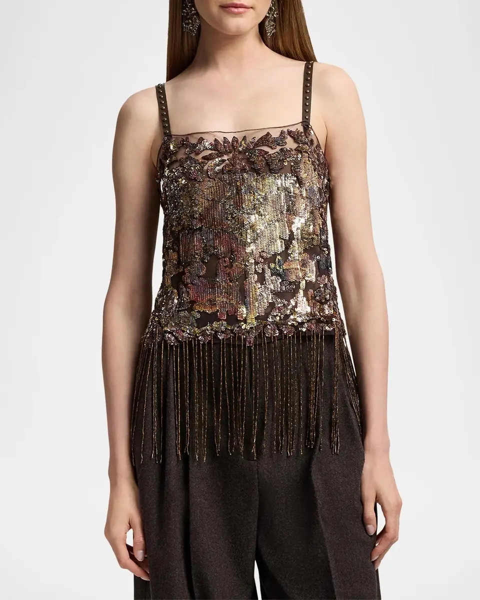 Ralph Lauren Collection Sonara Fringe-Trim Embellished Top | Thumbnail 4 Ralph Lauren Collection Sonara Fringe-Trim Embellished Top | Thumbnail 4