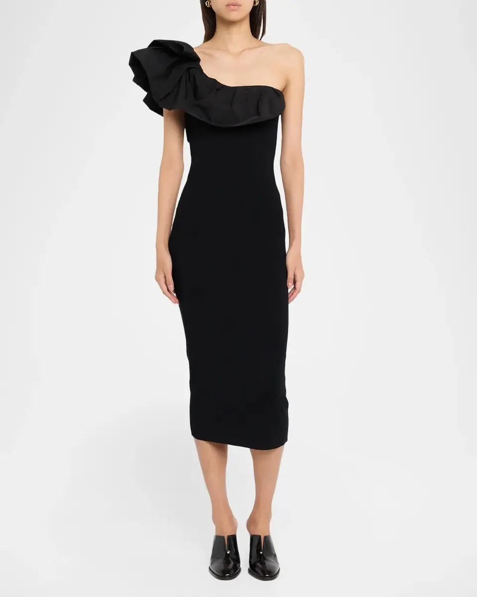 Essentiel Antwerp Klack Asymmetric Ruffle Knit Midi Dress | Thumbnail 2 Essentiel Antwerp Klack Asymmetric Ruffle Knit Midi Dress | Thumbnail 2