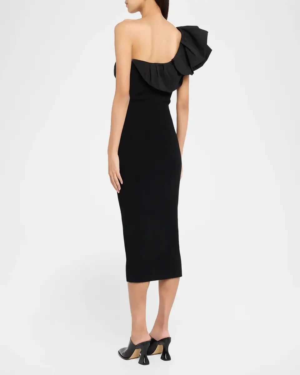 Essentiel Antwerp Klack Asymmetric Ruffle Knit Midi Dress | Thumbnail 3 Essentiel Antwerp Klack Asymmetric Ruffle Knit Midi Dress | Thumbnail 3