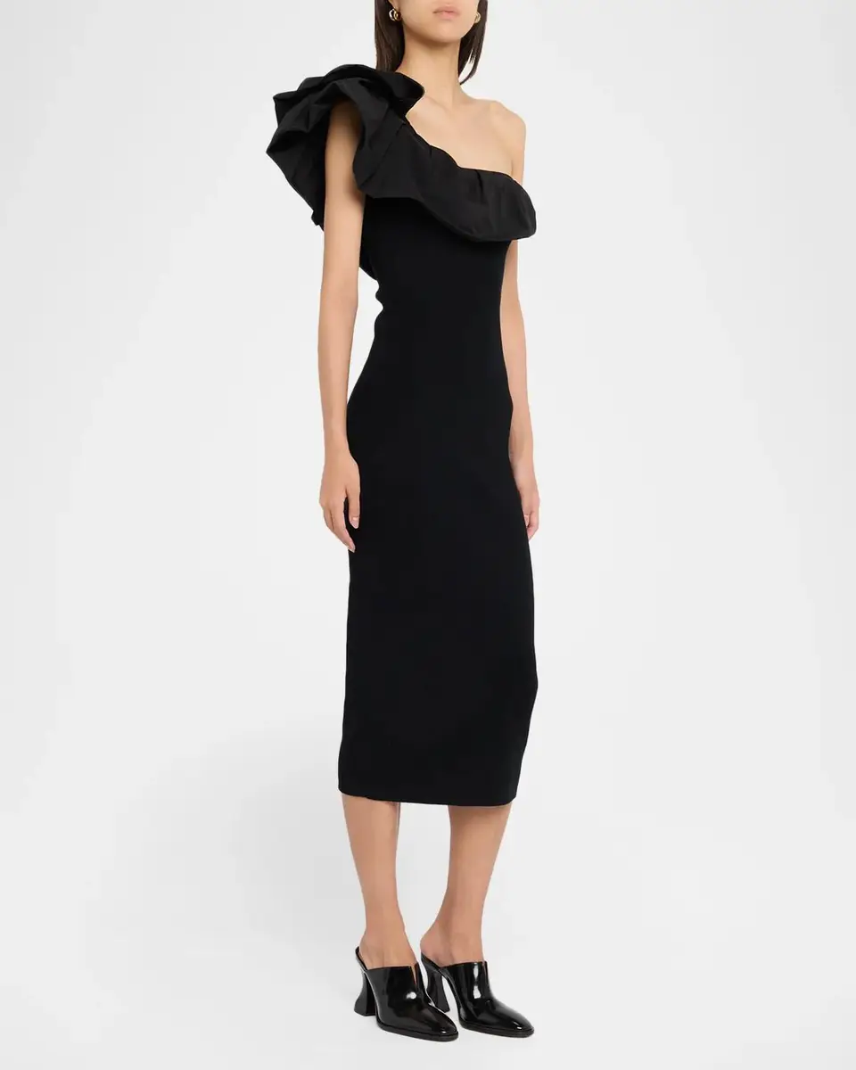 Essentiel Antwerp Klack Asymmetric Ruffle Knit Midi Dress | Thumbnail 4 Essentiel Antwerp Klack Asymmetric Ruffle Knit Midi Dress | Thumbnail 4