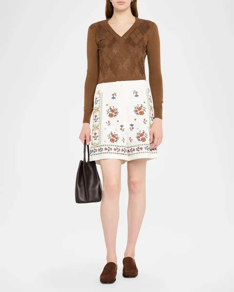 Max Mara Studio Rhinestone Argyle Wool-Cashmere Sweater | Thumbnail 2 Max Mara Studio Rhinestone Argyle Wool-Cashmere Sweater | Thumbnail 2