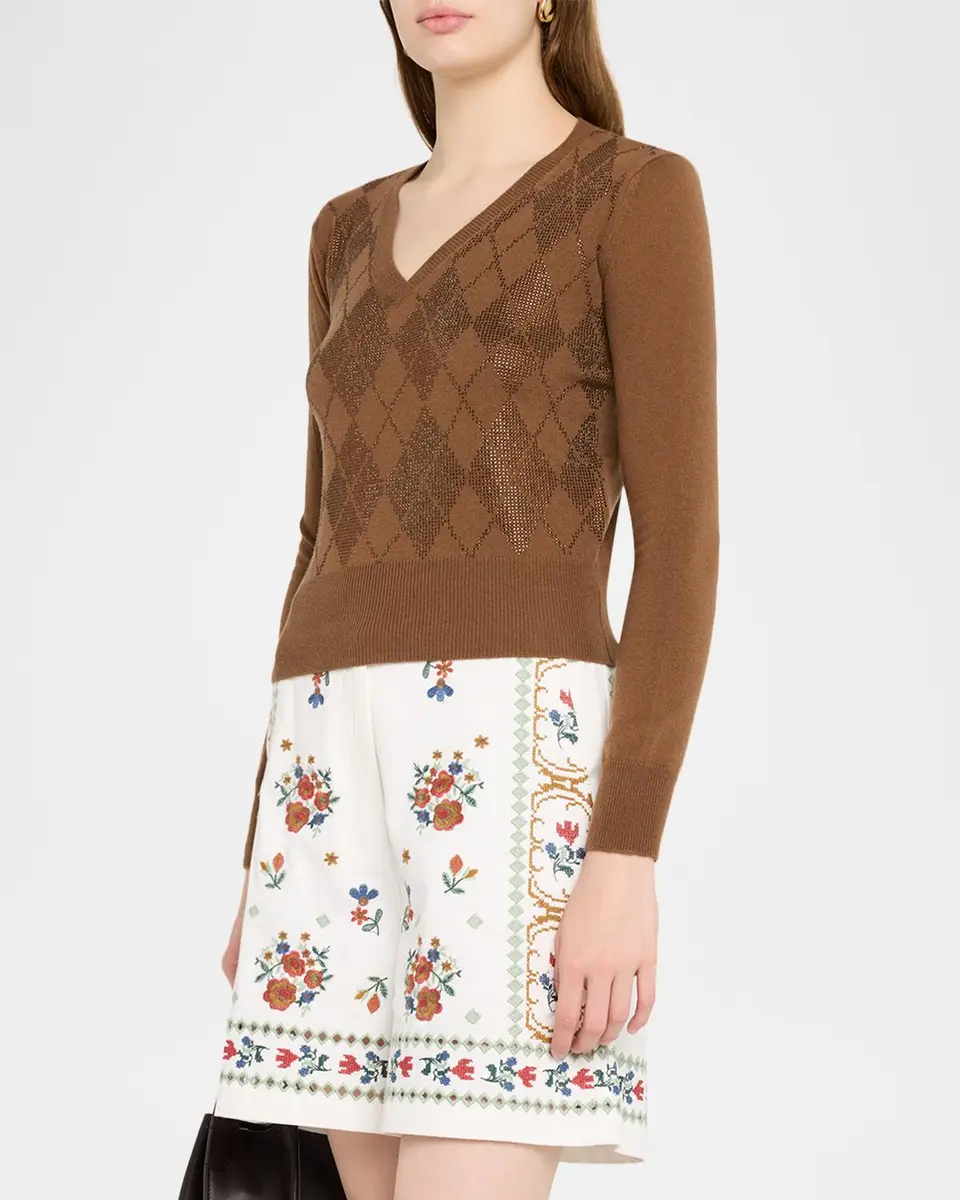 Max Mara Studio Rhinestone Argyle Wool-Cashmere Sweater | Thumbnail 4 Max Mara Studio Rhinestone Argyle Wool-Cashmere Sweater | Thumbnail 4