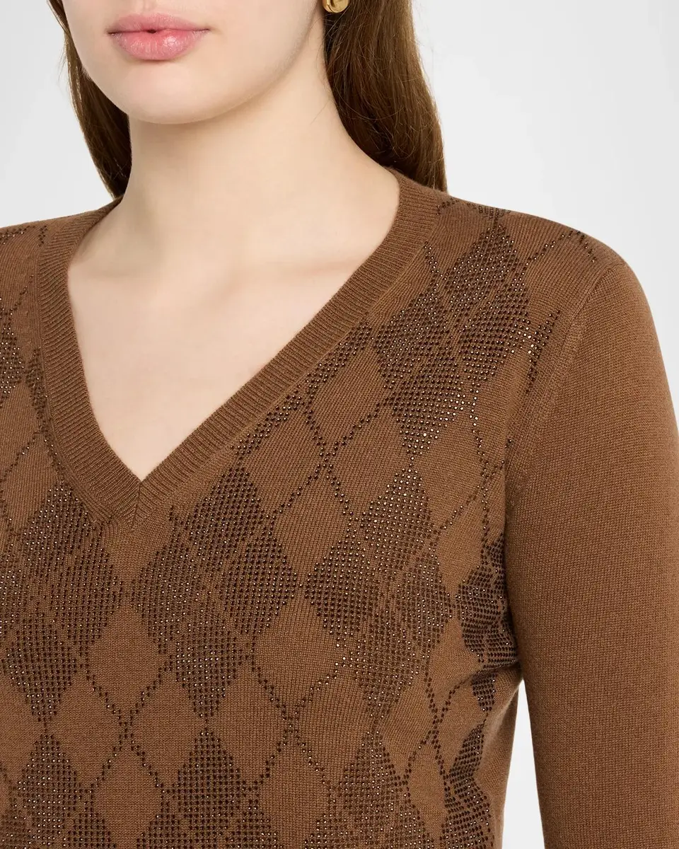 Max Mara Studio Rhinestone Argyle Wool-Cashmere Sweater | Thumbnail 5 Max Mara Studio Rhinestone Argyle Wool-Cashmere Sweater | Thumbnail 5