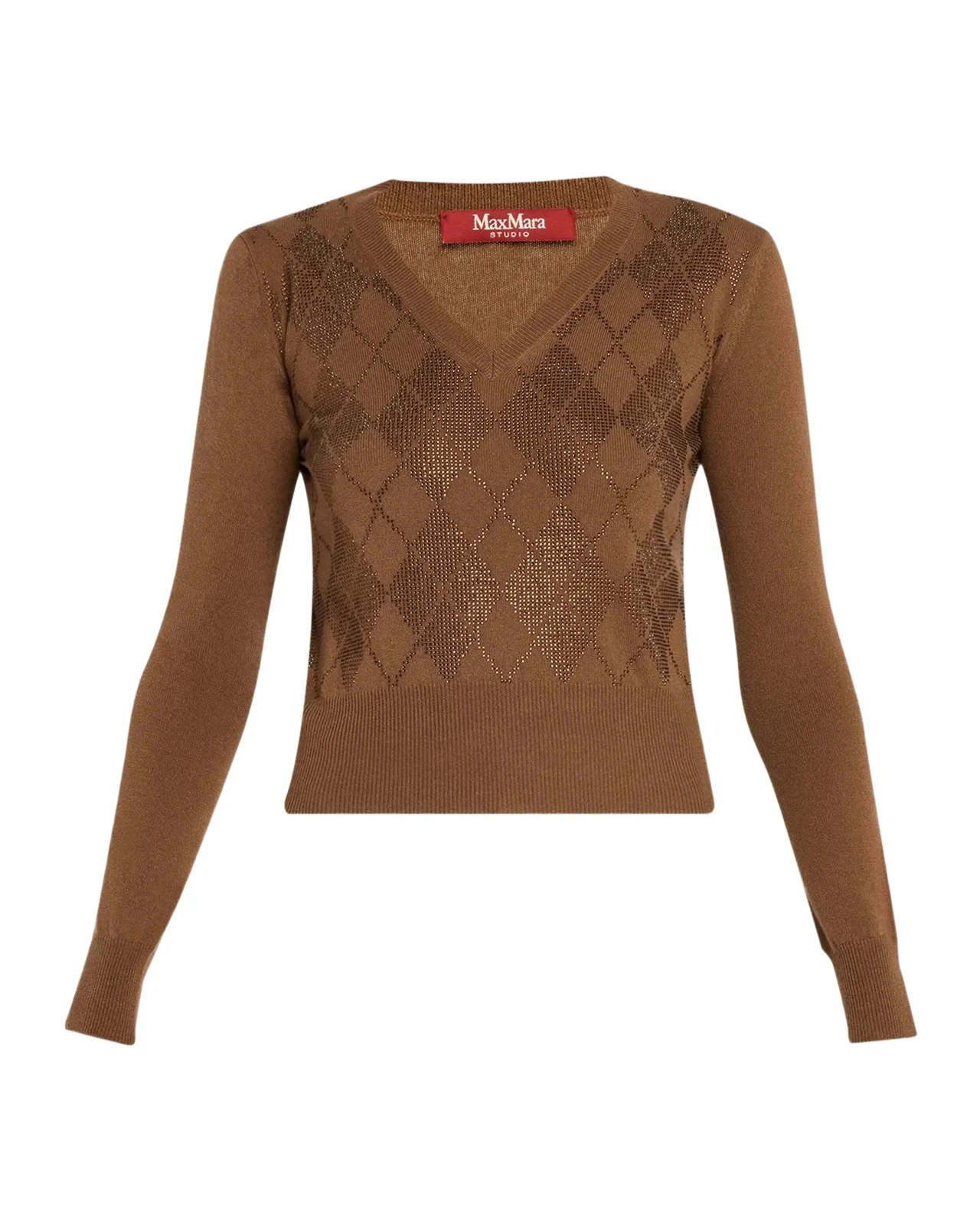 Max Mara Studio Rhinestone Argyle Wool-Cashmere Sweater