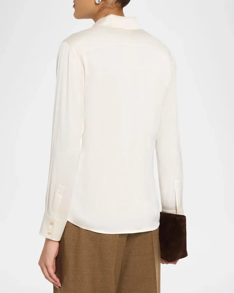Max Mara Studio Button-Front Stretch Silk Shirt | Thumbnail 3 Max Mara Studio Button-Front Stretch Silk Shirt | Thumbnail 3
