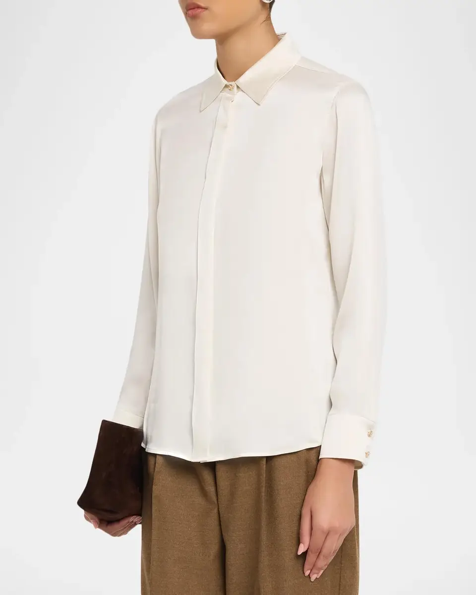 Max Mara Studio Button-Front Stretch Silk Shirt | Thumbnail 4 Max Mara Studio Button-Front Stretch Silk Shirt | Thumbnail 4