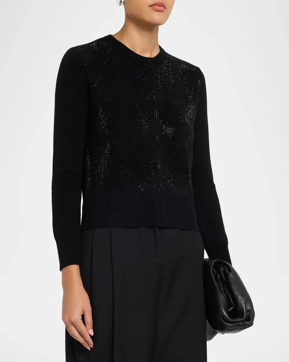 Max Mara Studio Rhinestone Argyle Wool-Cashmere Sweater | Thumbnail 4