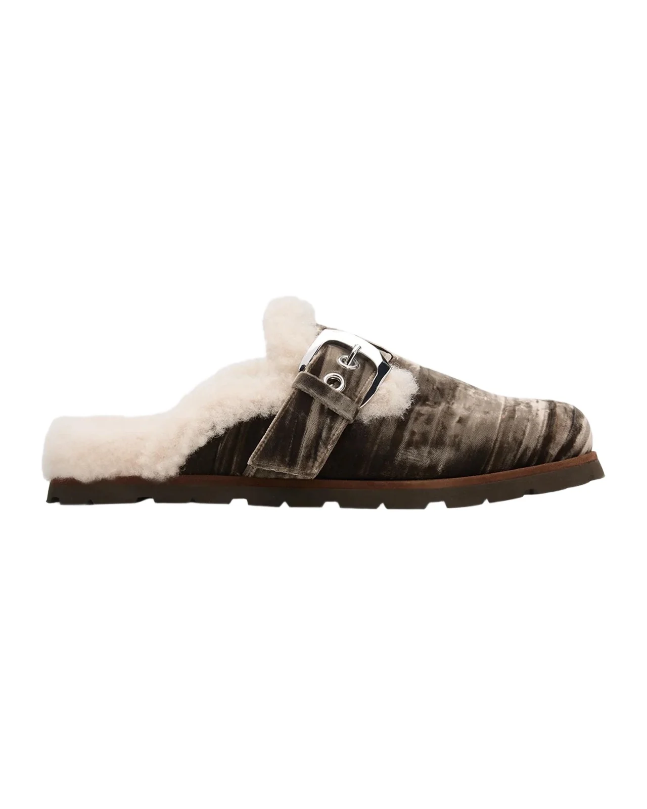 Stuart Weitzman Dara Shearling-Lined Suede Buckle Mules