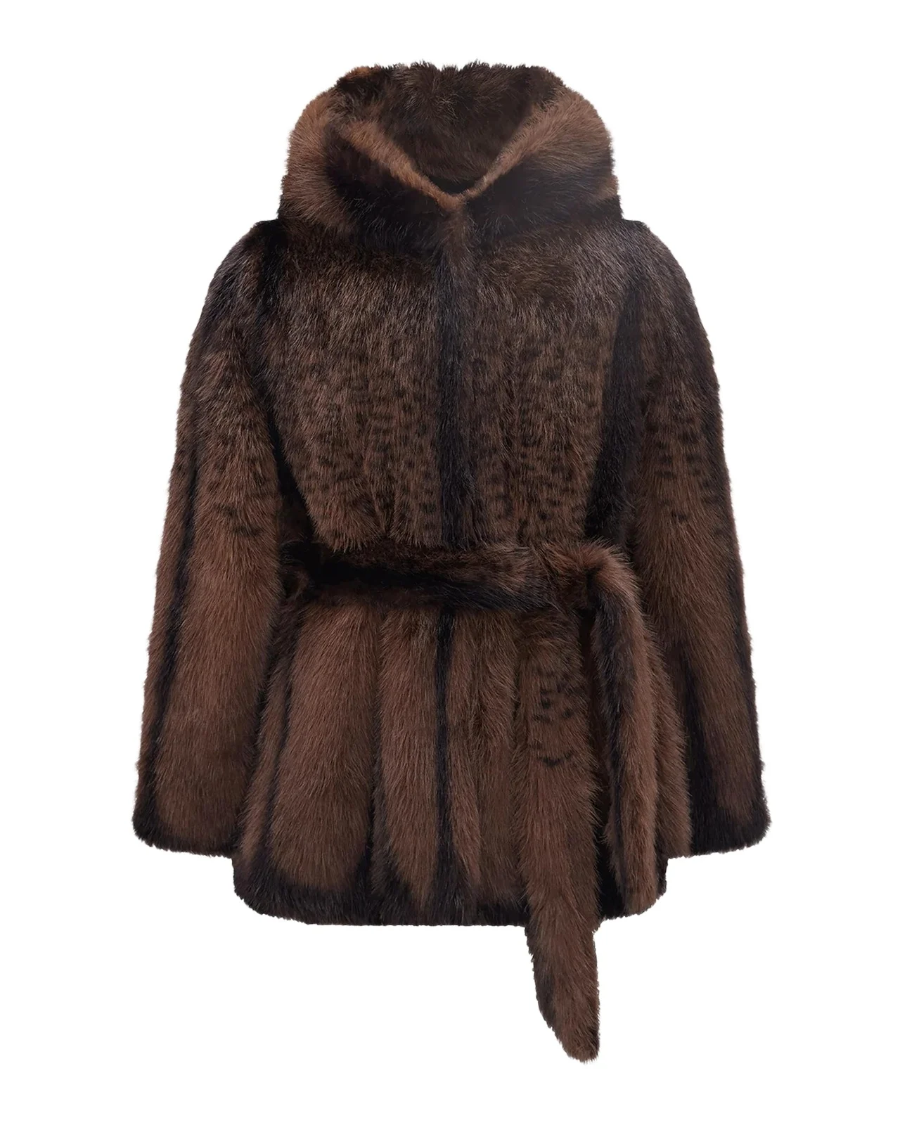 Faux-Fur Fox Hooded Jacket With Belt Faux-Fur Fox Hooded Jacket With Belt