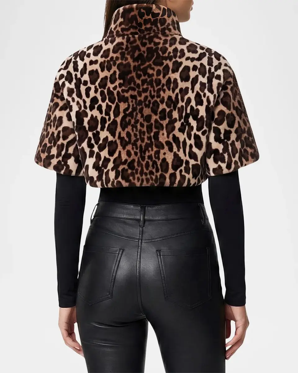 Lyla Grant Leopard-Print Faux-Fur Sheared Mink Bolero With Short Sleeves | Thumbnail 3