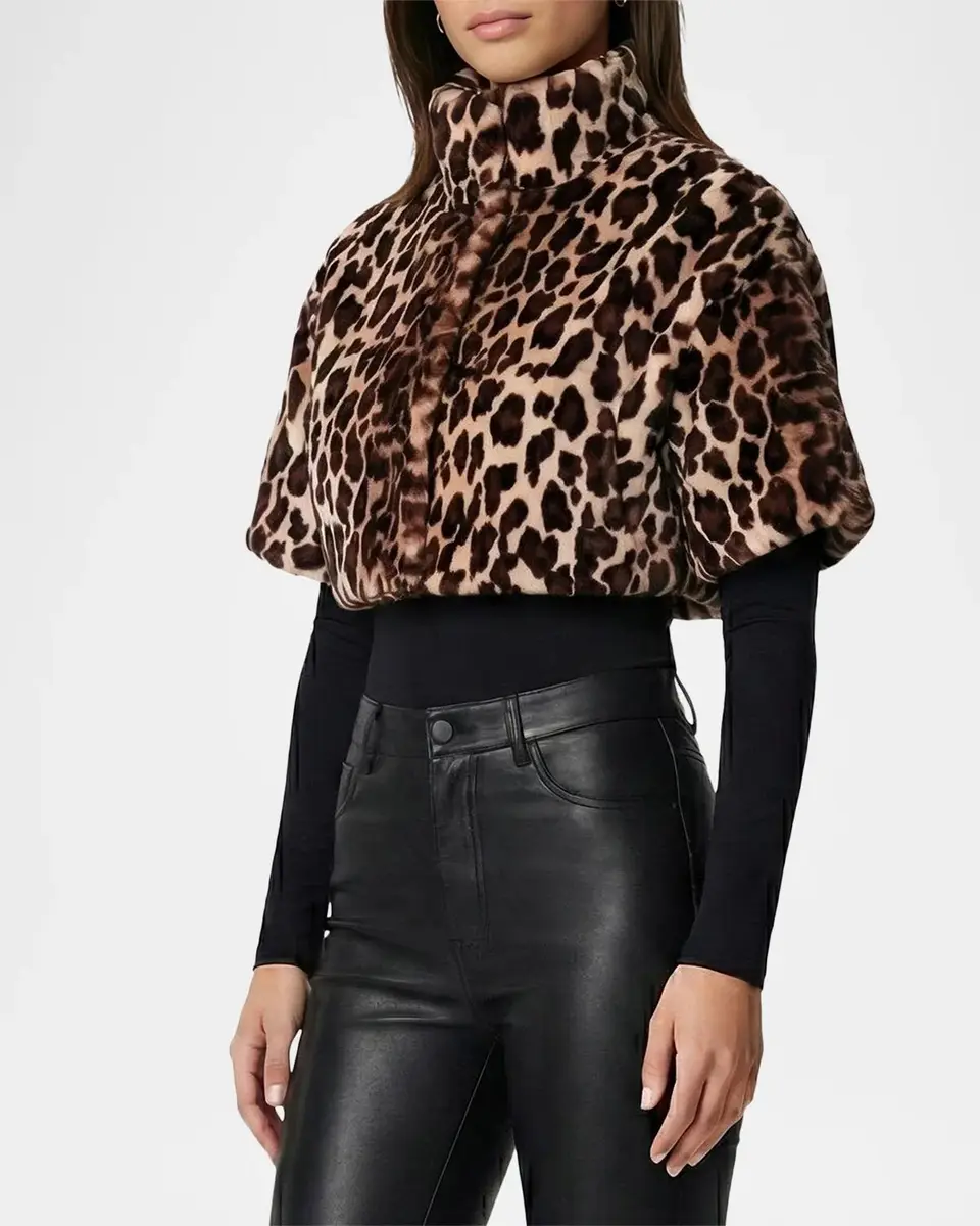 Lyla Grant Leopard-Print Faux-Fur Sheared Mink Bolero With Short Sleeves | Thumbnail 4