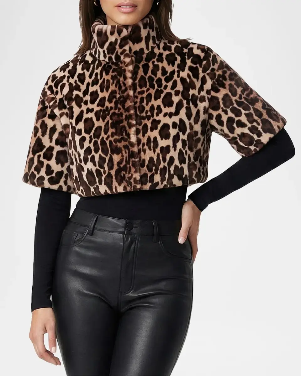 Lyla Grant Leopard-Print Faux-Fur Sheared Mink Bolero With Short Sleeves | Thumbnail 5