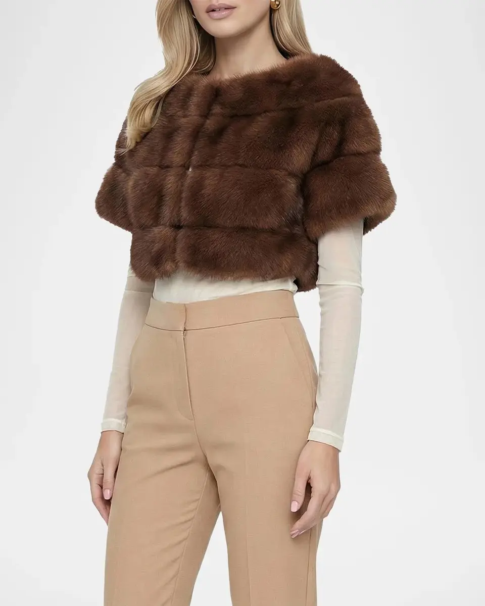 Gorski Faux-Fur Chinchilla Bolero With Short Sleeves | Thumbnail 4 Gorski Faux-Fur Chinchilla Bolero With Short Sleeves | Thumbnail 4