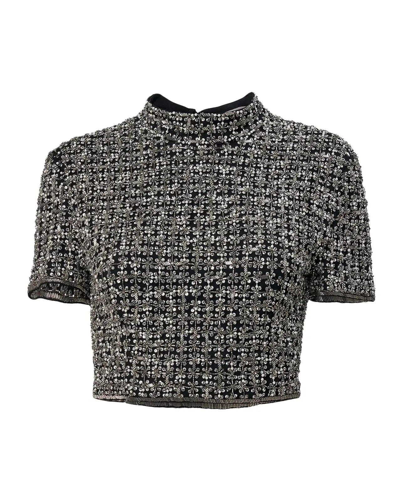 Embellished Cropped Mock-Neck Top